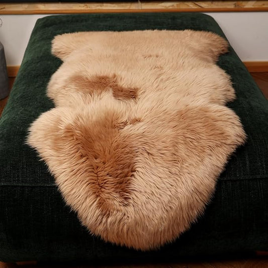 Premium Genuine Fur Sheepskin Rug Real Australia Sheepskin Natural Luxury Fluffy Lambskin Fur Area Rug Seat Covers for Kids Bedroom Sofa Chair Cover (Light Brown, Single Pelt/2ft x 3ft)