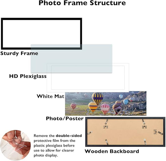 9x27 Picture Frame Set of 2 with 8x24 Mat, Display Photo 8x24 with Mat or 9 x 27 Without Mat, Wall Hanging Large 9 by 27 Poster Frame with Plexiglass, 2 Pack, Black