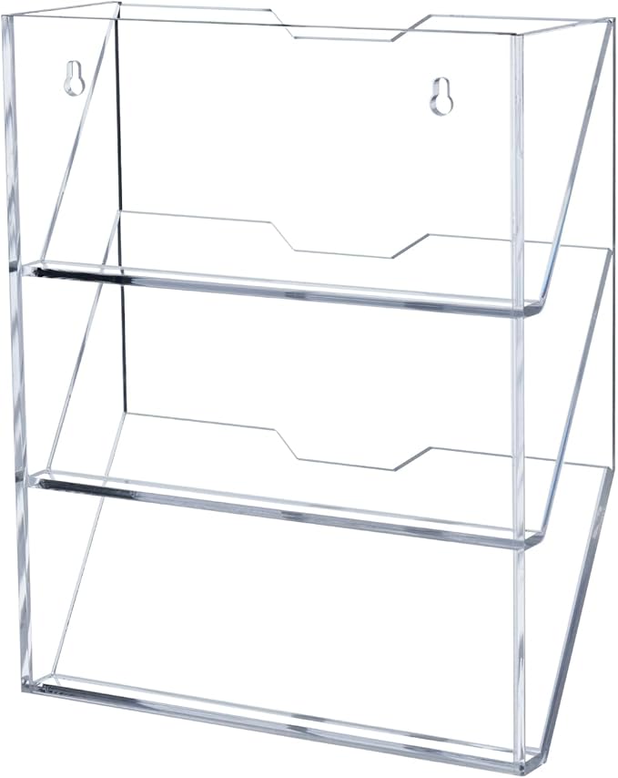 MyGift 3 Tier Mail Sorter, Premium Clear Acrylic Wall Mounted Letter Holder, Home Entryway or Office Document Organizer Rack