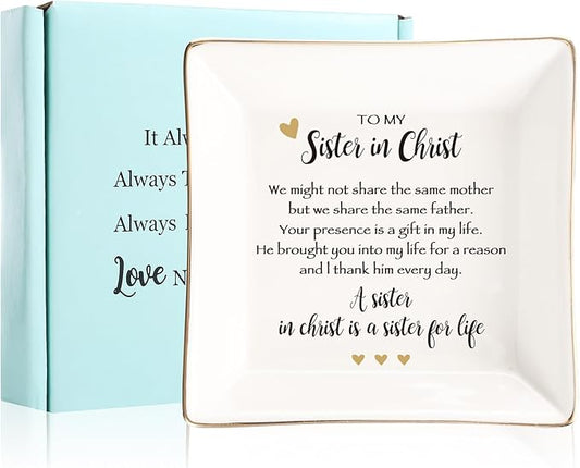 Sister in Christ for Women Christmas Birthday Ring jewelry Dish-Christian Religious Faith Gifts for Friends Bestie Friendship-A Sister in Christ is Sister in life