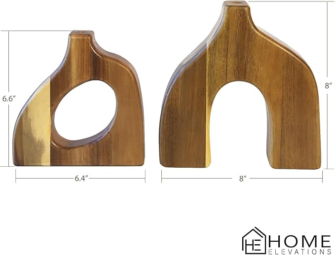 Wooden Donut Vase Set of 2 – Acacia Wood Decor for Faux Flowers | Boho & Scandinavian Style