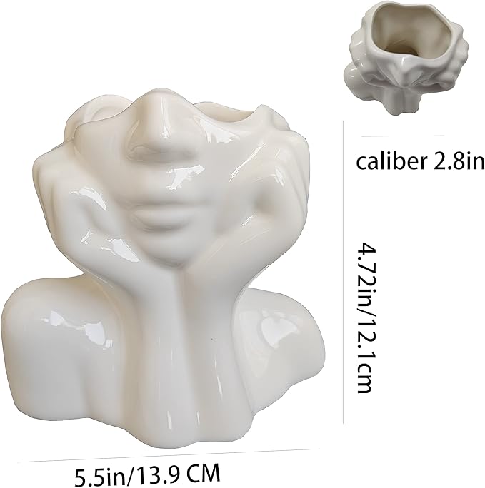 Face Vase Unique Ceramic Vase for Room,Office,Home Decor,White,A