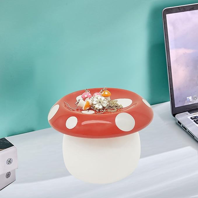 Mushroom Ring Holder Jewelry Tray Ceramic Trinket Dish Mushroom Room Decor for Necklace Earrings Ring Dish Mushroom Gifts for Women