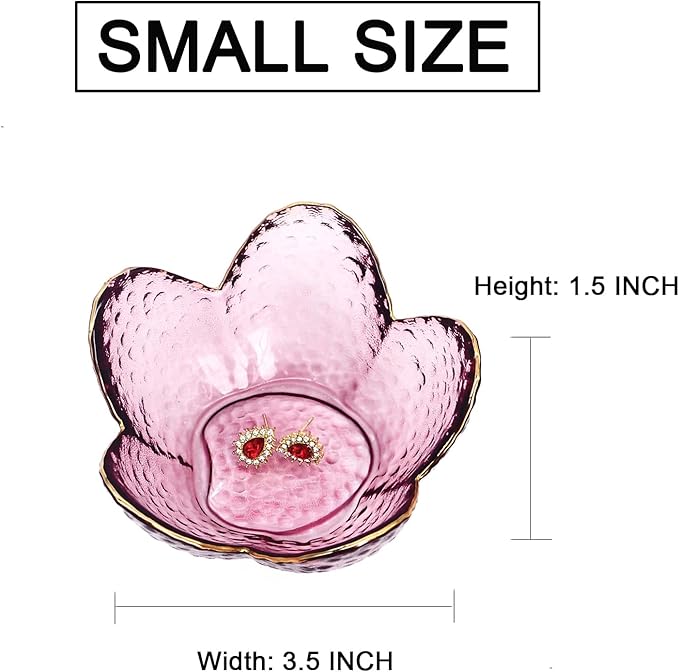 Flower Shape Ring Dish Jewelry Tray Organizer, Glass Accent Tray for Vanity, Small Decorative Trinket Dish, Crystal Purple