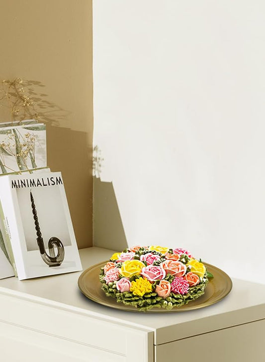Serene Spaces Living 17.5" Brass-Look Aluminum Round Tray, Handcrafted in India, Decorative Vanity Tray, Organizer, Serving Platter, Fruit Holder, Candle Holder for Coffee Table, Catchall Tray