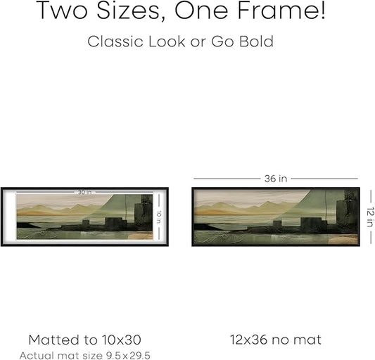 Homeforia 12x36 Black Wood Picture Frame, High End Oak 12x36 Poster Frames with Mat 10x30 Art, 12 x 36 Black Wooden Frames Matted to 10 by 30, 36x12 Panoramic Frame, Tempered Glass, Wall Kit, Set of 1