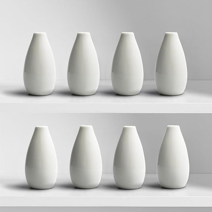 White Ceramic Vase Set of 16 | 4.13" Minimalist Bud Vases | Nordic Home & Office Decor