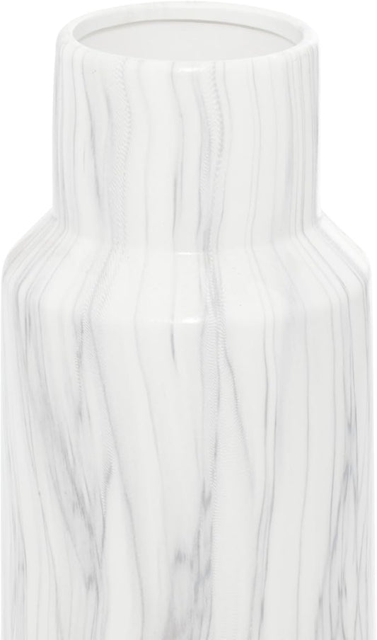 Deco 79 Ceramic Decorative Vase Faux Marble Centerpiece Vase, Flower Vase for Home Decoration 6" x 6" x 15", White