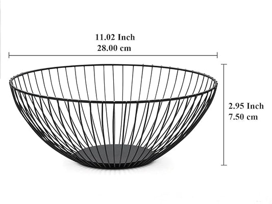 HOMQUEN Fruit Basket, Fruit Bowl, Metal Wire Fruit Basket for kitchen, Fruit Bowl for Kitchen Counter, Basket for Fruits, Vegetables, Breads, Snacks, Kitchen Gadgets (Round Short, Black)