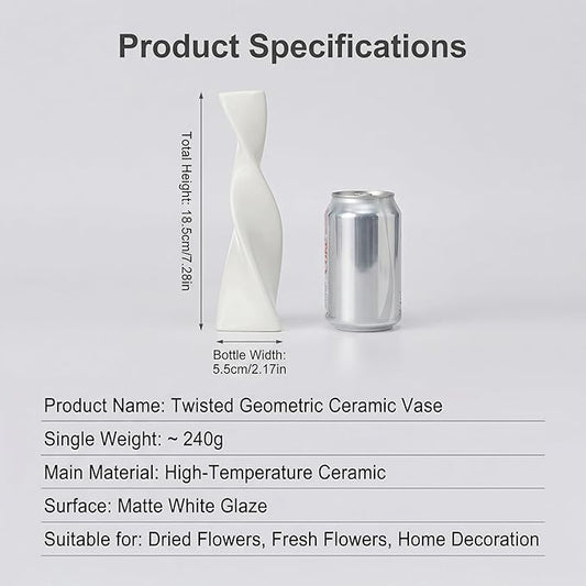 Bud Vase Small Ceramic Bud Vase Single Flower Stem Vase for Modern Home Decor for Centerpieces Twist Minimalism Style Vase Home Decorative Floral Centerpiece for Wedding and Office (White)
