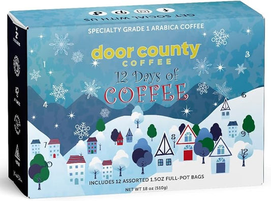 12 Days of Coffee - 2025 Christmas Advent Calendar - 12 Flavored Ground Full-Pot Bags - Unique Flavor Each Day