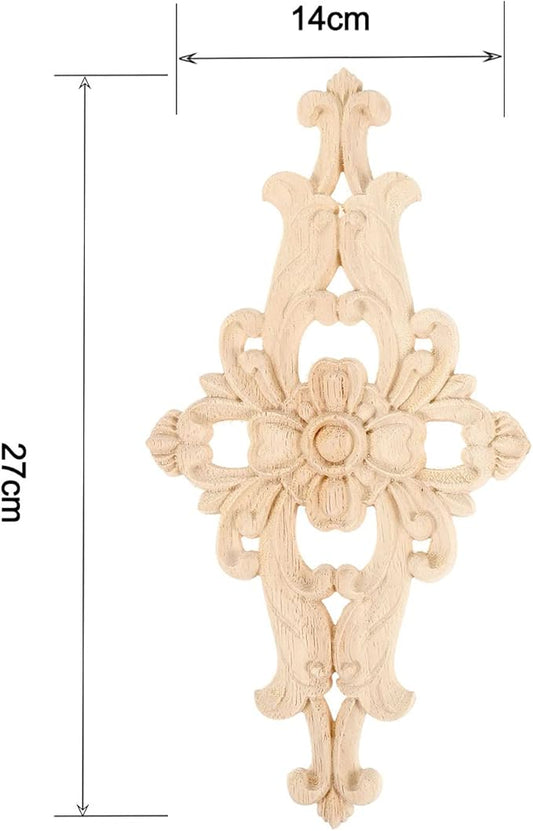 MUXSAM Wood Carved Appliques Furniture Decorative Onlays, 1Pc Unpainted DIY Center Carving Decal for Door Wall Ceiling Cabinet Dresser Mirror Bed Mantel Bench Decoration, 27x14cm/10.63"x5.51"