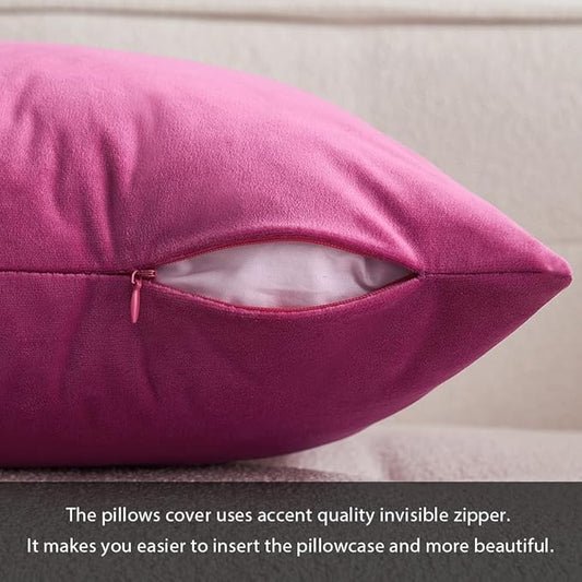 MIULEE Pack of 2, Velvet Soft Solid Decorative Square Throw Pillow Covers Set Cushion Case for Spring Sofa Bedroom Car 18x18 Inch 45x45 Cm Hot Pink