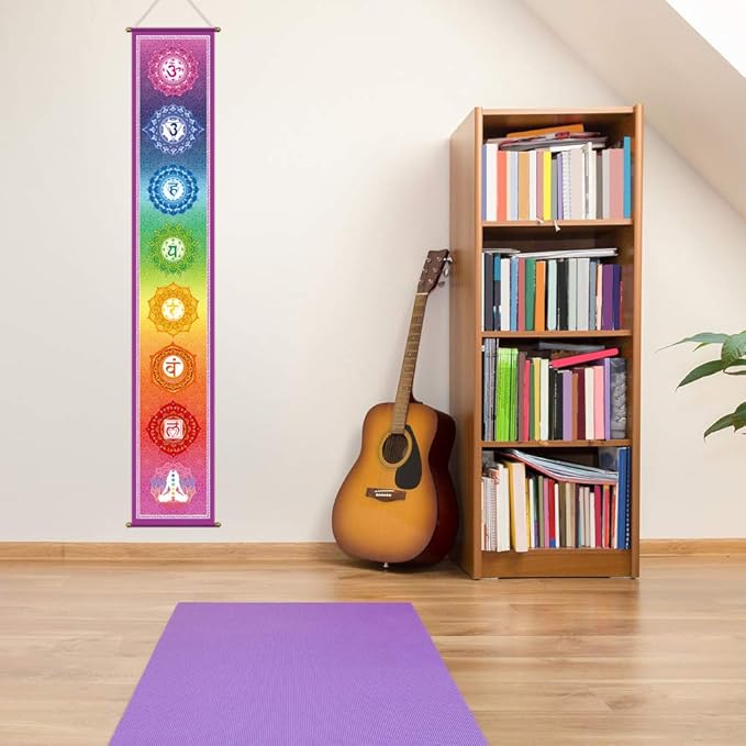 Funnytree 12"x71" Large Yoga Tapestry Meditation Studio Room 7 Chakra Mandala Hanging Banner Wall Poster Door Decor Porch Sign Indoor Outdoor Durable Fabric