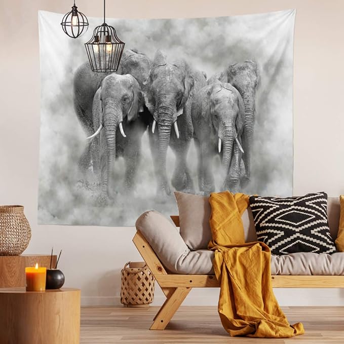 Elephant in Smoke Tapestry Wild Animals African Elephant Decor Wall Hangings Tapestry Large Tapestry for Bedroom Living Room Dorm College Man Cave(80x60 Inch)