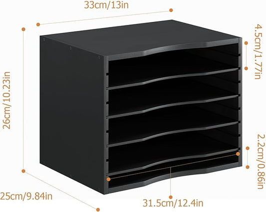 Bamjoy Wood 5 Tier Desktop Organizer, Paper Organizer Mail Sorter, File Holder Letter Document Storage with Adjustable Shelves for School Home Office, Black