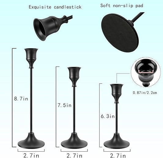 Candle Holder, Modern Minimalist Black Metal Candlestick Holders, Set of 3 Tall - Elegant Taper Candle Holders for Table Centerpiece, Wedding, Dinner Party Home Decor