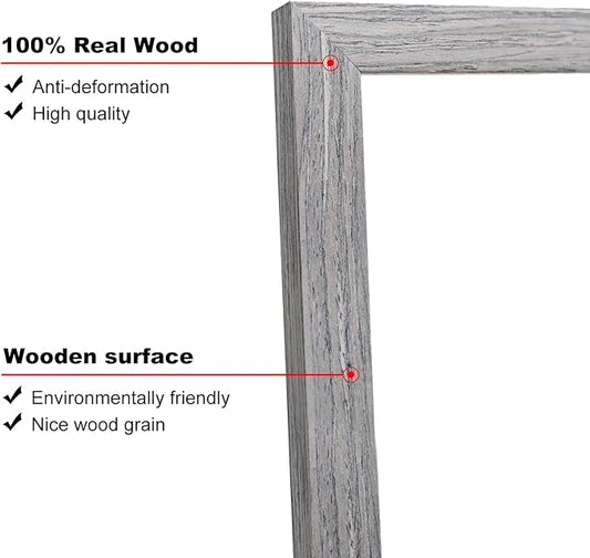 KINLINK 12x16 Picture Frame Grey, Solid Wood Frames with Acrylic Plexiglass for Pictures 11x14/9x12 with Mat or 12x16 without Mat,Wall Display Photo Frame, Set of 4