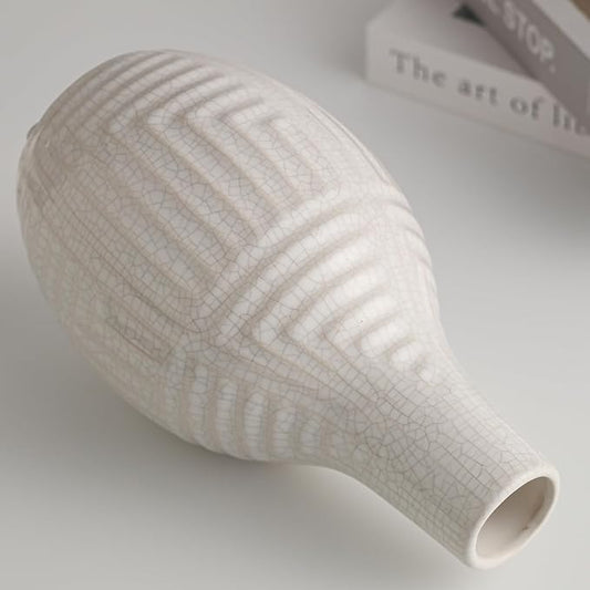 hjn Hand-Glazed White Ceramic Vase - 9.4" H Modern Decorative Centerpiece Vase for Fresh/Dried Flowers, Home Decor for Living Room Bookshelf Mantel | Wedding Housewarming Gift