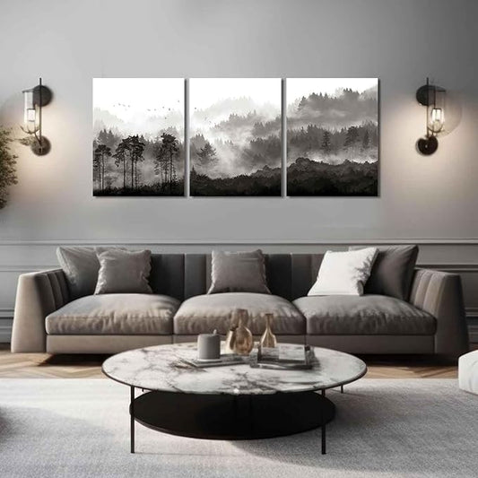 YJYart Bathroom Art Wall Decor Misty Forest Pictures Home Wall Decor for Bedroom Kitchen Office Modern Artwork 12"x 16" x 3 Piece