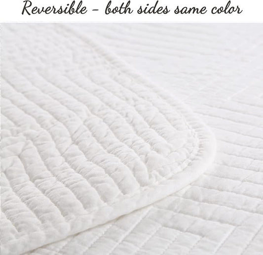 Cozy Line Home Fashions 100% Cotton Square Check Stitch Solid White Quilt Bedding Set, Bedspread Coverlet Lightweight for All Seasons (Maze - White, Twin - 2 Piece)