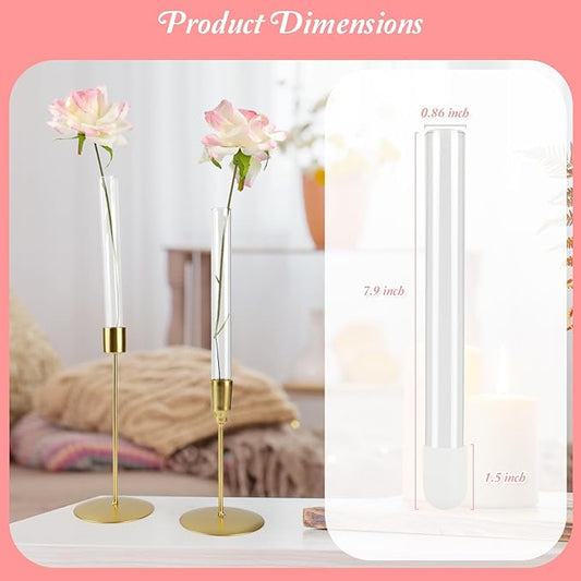 3 Pack 7.9" Glass Bud Vase Taper Candle Holders' Bud Vase Fit Sizes from 22mm to 27mm Adjustable Taper Candle Holder for Party, Home Decor, Wedding Decoration, Birthday, Anniversary, Baby Shower