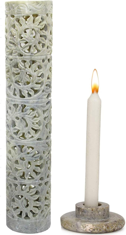 Carry Me Marble Soapstone Incense Stick Holder | Candle Burner | Tea Light Holder - Perfect Handmade Floral Carving for Gifting. Decorative Home and Office Decor.(3 x 3 x 11 Inches)