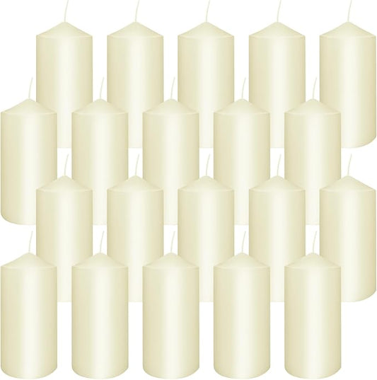 Set of 20| “2x4” Tall Ivory Pillar Candles, Unscented. Buy Bulk. Great for Home Decor, Weddings, Spas, Parties.