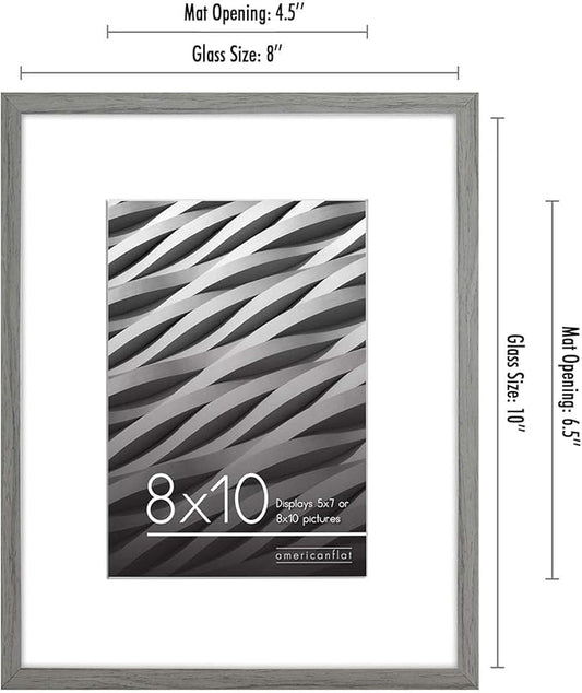 Americanflat 8x10 Picture Frame with Shatter-Resistant Glass - Use as 5x7 Frame with Mat or Display 8x10 Photo Without Mat - Streamline Collection - Picture Frames for Tabletop and Wall - Grey