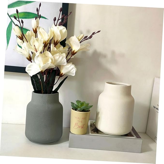 Wide Mouth Frosted Ceramic Flower Vase Delicate Home Decor Flower Holder for Living and Office Creative Household Plant Container White Matte Finish Artistic Centerpiece