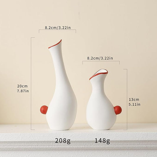 Ceramic Duck Flower Vases Set of 2 - Modern Minimalist Abstract Goose Statues for Home Decor - Cute Small Bud Vase for Centerpieces, Bookshelf, Mantle, Entryway Table(Red)