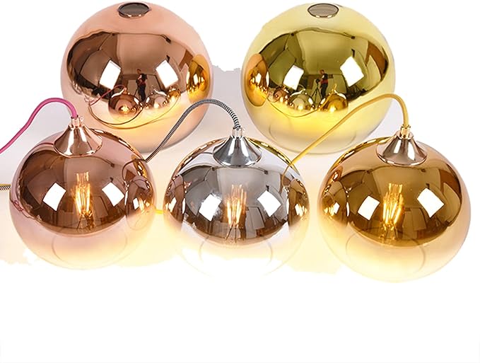 Gradient Gold Glass Globe Pendant Light,Spherical Glass Hanging Light Fixtures Island Ceiling Lamp (11.8'')