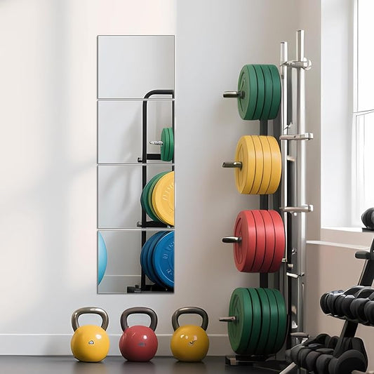 Ruomeng Full Length Wall Mirror Tiles - 12" x 10" x 4Pcs Frameless Full Body Mirror Tiles Wall Mounted Mirror for Home Gym Vanity Bedroom, Living Room