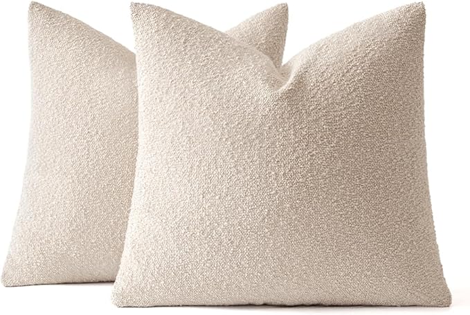 MIULEE 24x24 Decorative Euro Sham Throw Pillows for Bed Set of 2 Textured Boucle Neutral Winter Throw Pillow Covers Oatmeal Accent Solid Couch Pillowcases Sofa Livingroom Home Decor