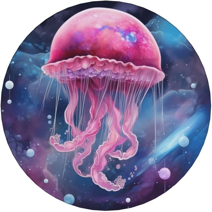 6 Pcs Ceramic Coasters with Holder Absorbent Drink Round Fantasy Galaxy Gellyfish Design for Home Table Coffee Cup Wine Beer Bar,Size 4.4 inches