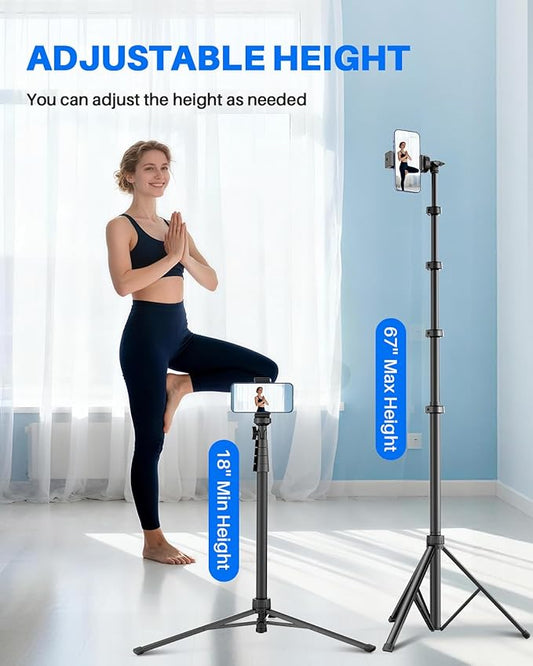 67" Phone Tripod, MIIASI Extendable Tripod for iPhone, Selfie Stick with Remote and Phone Holder, Compatible with iPhone/Android/Camera, Light Stand