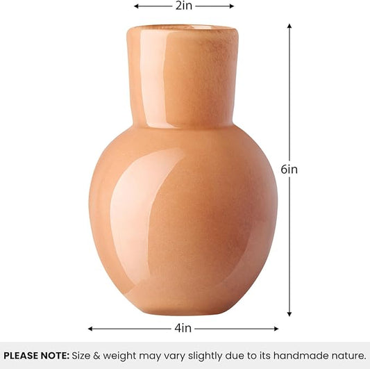 Torre & Tagus 6" Mouth Blown Art Glass Vase for Flowers - Apricot Orange Small Table Vase & Handmade Small Orange Accent as Cozy Home Decor, Neutral Bud Vases for Decorative Shelf Decor or Wedding