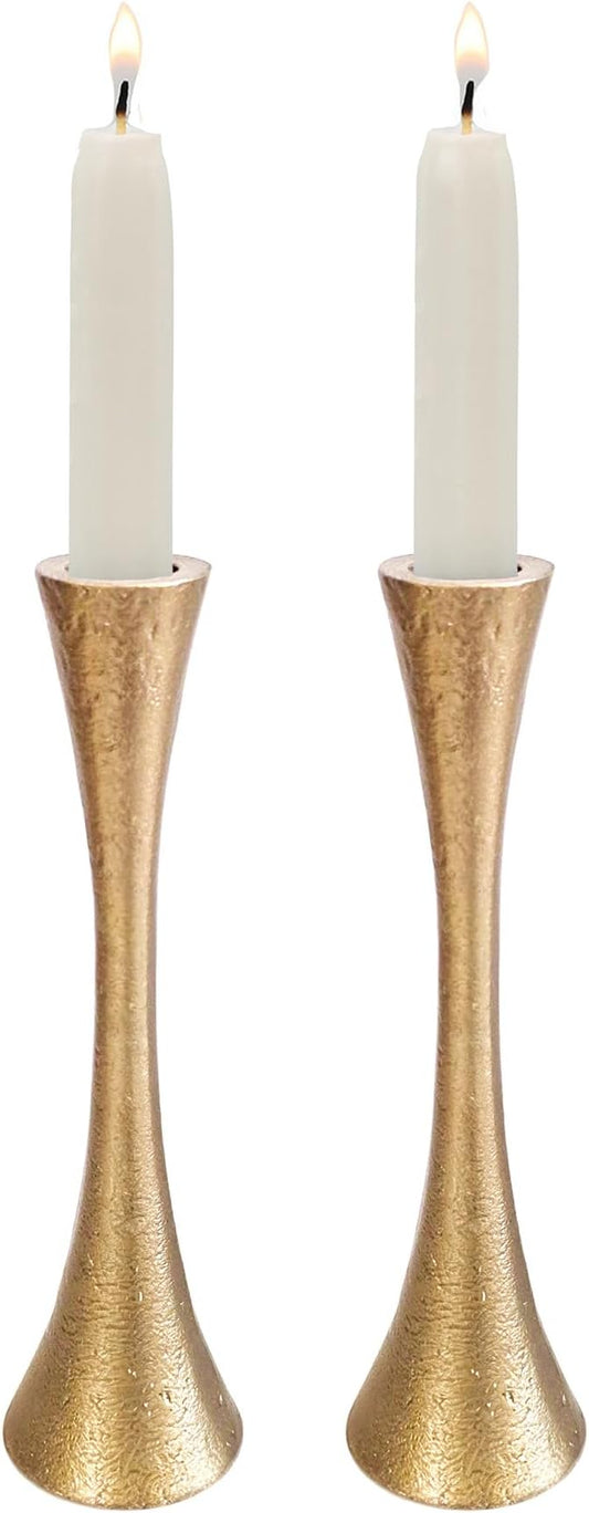 Yair Emanuel Shabbat Candle Holders Tapered Design, Brass or Silver Finish, Shabbos Candlestick Holders Judaica Wedding Gift (Antique Brass, 5.9)