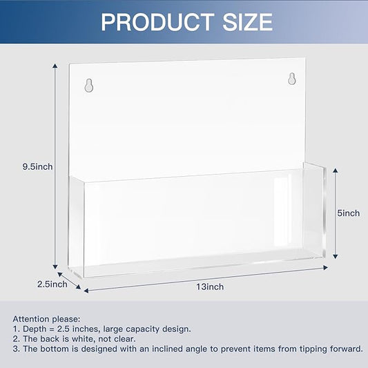 2 Pack Clear Acrylic File Holder Wall Mount Self Adhesive, Legal Size Hanging Paper Organizer, Wall Pocket File Holder Storage for Letter Folder Brochure Magazine Bookshelf Literature Display