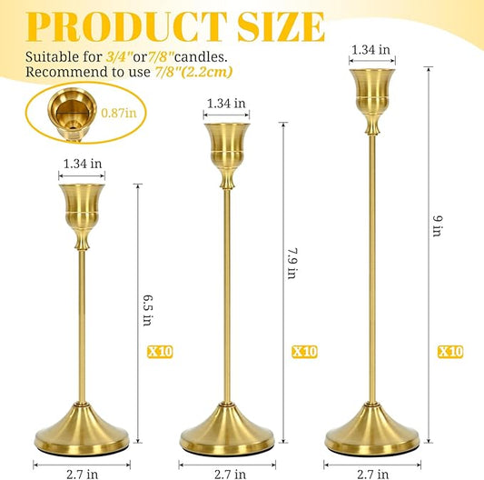 Candlestick Holders 30 PCS, Metal Taper Candle Holder, Brass Gold Candle Holders for Pillar Candles, Vintage Dining Table Centerpiece Decorations for Wedding Party Christmas Halloween Decor