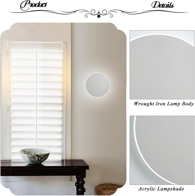 Modern Minimalist Wall Light White Round Disc Wall Sconce Metal Circular Stairwell Lighting LED Sconce for Living Room Bedroom 6000K White Light