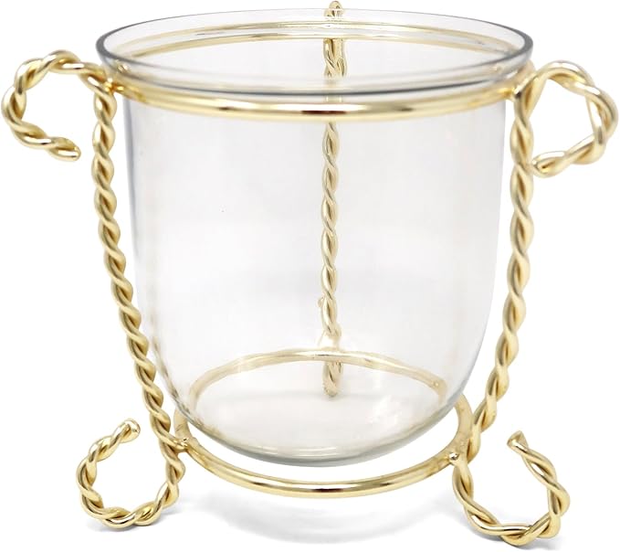 Glass Candle Holder on Gold Brass Stand, 4"