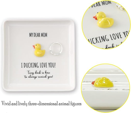 HOME SMILE Duck Ring Dish Tray-I Ducking Love You Mom Mothers Day Birthday Gifts for New Mom Stepmom Present for Mama Mother-in-Law from Daughter Son