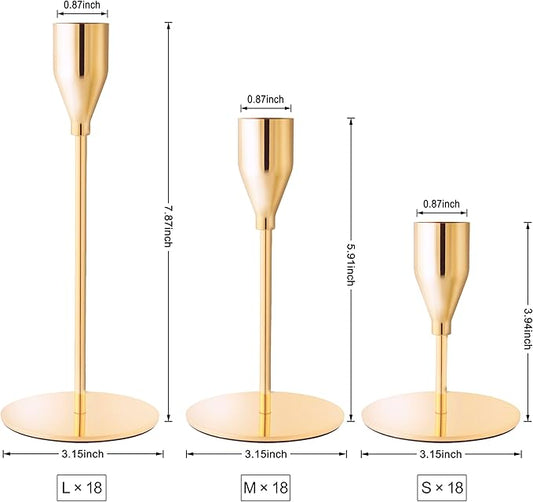 Taper Candle Holders,Tall Metal Candlestick Holders,French Gold,Set of 54,Three Heights,Candle Stick Holder for Wedding Centerpiece Decoration,Dinning,Festival,Party or Home Decor