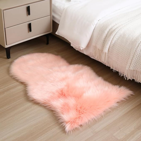 Faux Fur Small Rug 2 x 3 ft Pink Shaggy Sheepskin Machine Washable Fuzzy Area Rug Super Soft Fluffy Plush Carpet for Bedroom Living Room Floor Nursery Kids Room Bedside Rug