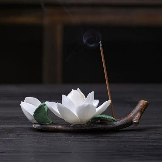 Handmade Ceramic Incense Holder for Home,Perfect Yoga Meditation Accessory, Elegant Home Office Decor for Women, Unique Gift for Her (Floral Design)