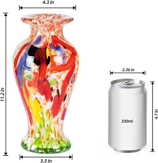 Glass Vases for Flower, Unique Hand Blown Colorful Glass Vase, Modern Art Decorative for Home Living Room, Office, Table centerpieces, Bookshelves and Wedding Decorations (JG54)