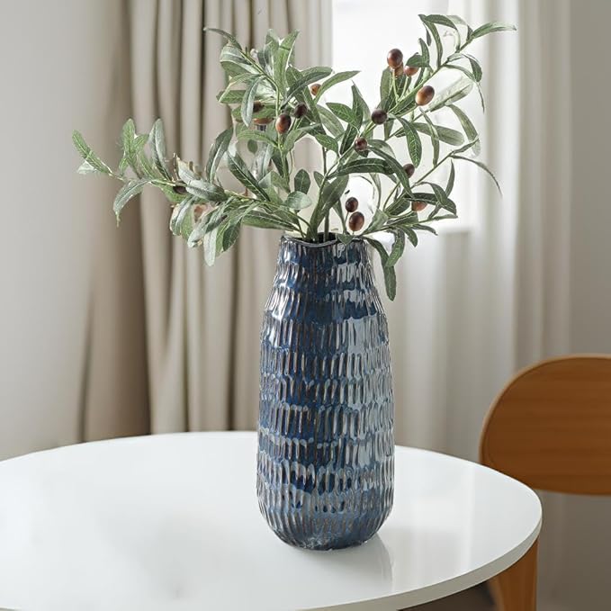 Blue Ceramic Flower Vase – 12.6 Inch Tall Modern Home Decor
