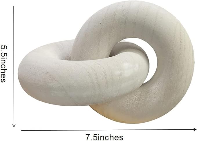 S-SNAIL-OO Wood Chain Link Decor - 7.5 Inches Length Aesthetic Room Decor, 2-Link Wood Chain Boho Decor for Living Room, Farmhouse Decor, Coffee Table (White)