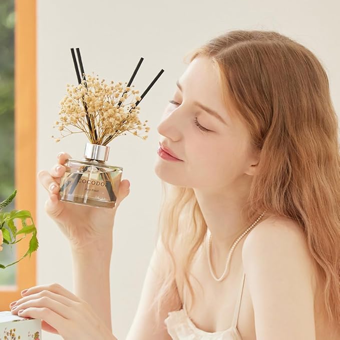Cocod’or Preserved Flower Reed Diffuser – White Jasmine, 6.7oz, 2-Pack
